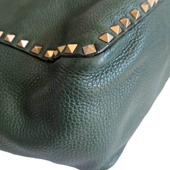 VALENTINO GREEN/BLACK REVERSIBLE ROCKSTUD LEATHER TOTE - Picture 6 of 16